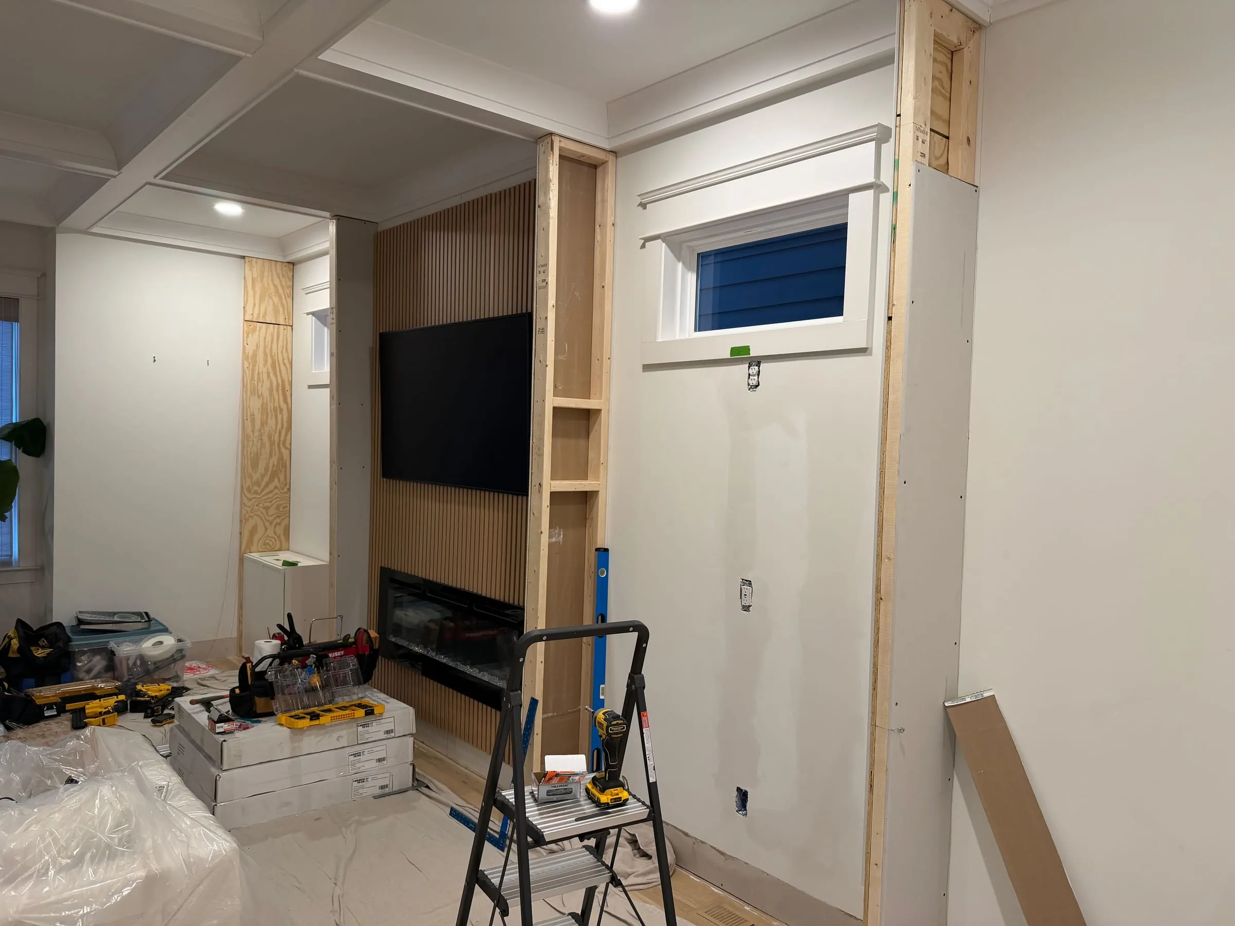 Framed column structures along the living room wall