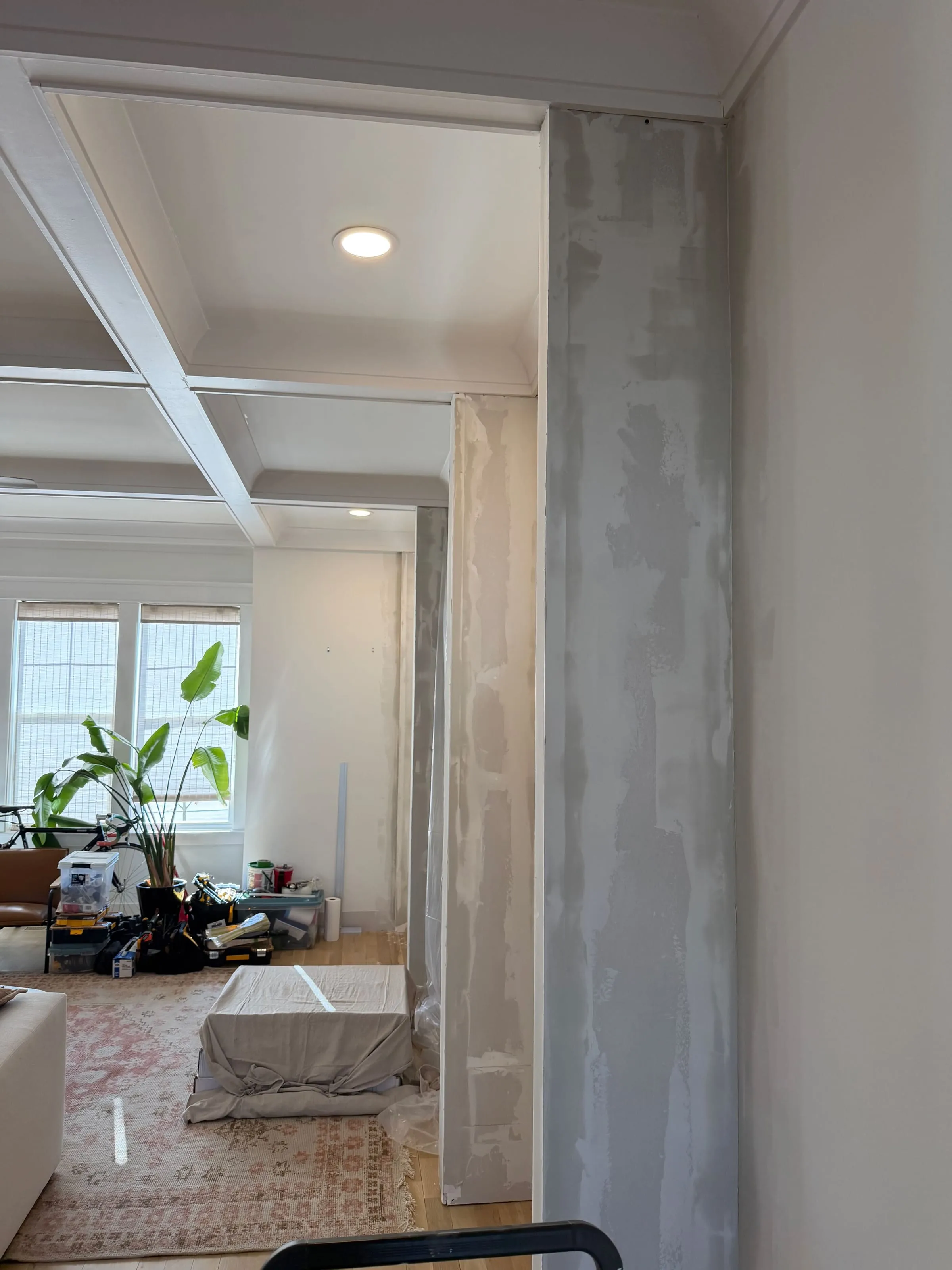 Drywall sheathing over column framing