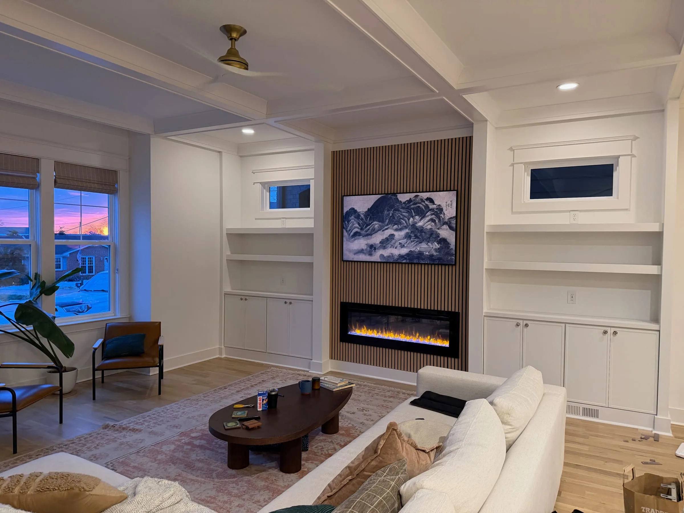 Completed built-in framing the living room